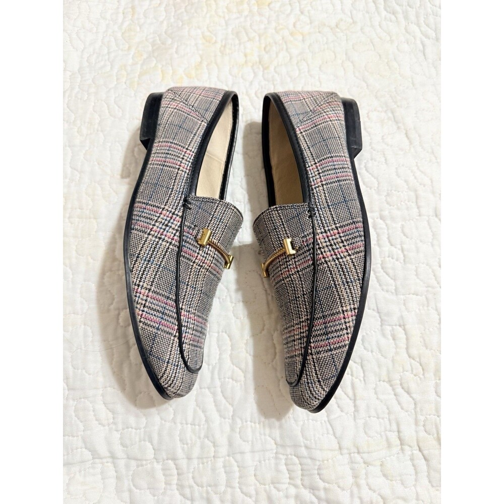 Sam Edelman Plaid Bit Loafer Flats Gray Fabric Almond Toe Slip On Size 9 EU 39 - Picture 4 of 11